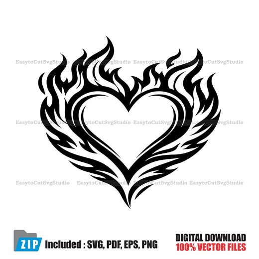 Flaming Heart SVG: Cricut and Silhouette, Tribal Fire Design, Cut File (digital Download) - Etsy