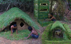 原始生存工具：一个月之内完成的地下房屋、地下游泳池和滤水池 [Primitive Survival Tool]