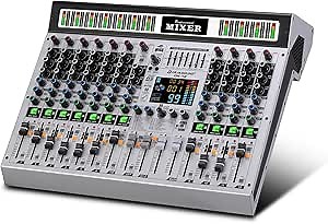 12-Channel Professional Audio Mixer, DK-12 Mixing Console with XLR Inputs, Bluetooth, 99 DSP Effects, MP3, USB Interface for Podcast, Music, Recording, PC 14.76"x1.96“x17.40"inches