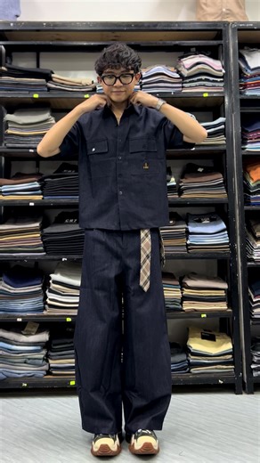 Denim crop shirt & wide leg pants #outfitcheck #menfashionstyle #cropshirt #gsmart #mandalaymyanmar🇲🇲