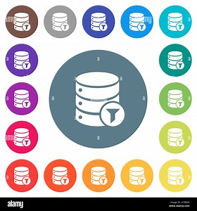 Database filter flat white icons on round color backgrounds. 17 background color variations are included Stock Vector Image & Art - Alamy