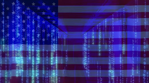 Binary code and data streams animation over American flag background | Premium Stock Video Footage