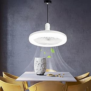 Socket Ceiling Fan with Light，Wireless Ceiling Fan with Remote Control, E27 Indoor 10"" Enclosed Small Ceiling 3 Colors and 3 Wind Speeds,for Bathroom/Bedroom/Small Room//Kitchen, White-888