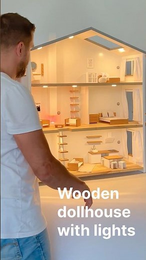 Wooden Dollhouse with Lights 1:12 Scale ASMR