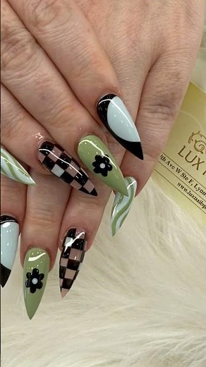Bold Green & Checkered Nail Design – The Beauty of Green Nails