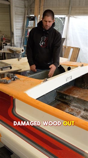 W.O.T. Marine Inc. on Instagram: "Transom surgery in progress 🔧🛥️ This 20' Stoker came in with a dry-rotted wooden transom caused by old jack plate holes that were never sealed. Water worked its way in and into the stringers, so we cut back about 2.5–3 feet to remove everything wet and compromised. A new one-piece transom is now in, clamped with specialty compression clamps to eliminate air pockets and bond clean to the original laminate. We also brought the new transom material above the cap 