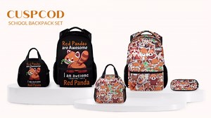 Personalized Red Panda Backpack with Lunch Box and Pencil Case for Girls Boys, 16 Inch School Bookbag with Adjustable Straps, Travel Bag Durable, Lightweight, Large Capacity
