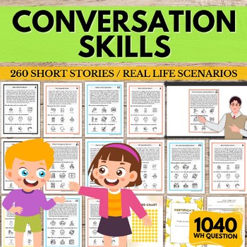 Conversation Skills Bundle Short Stories W/ Questions Worksheets Autism SEL SLP