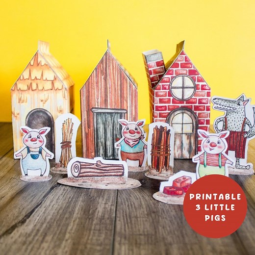 Printable 3 Little Pigs House Set | Instant Download | Storytelling, Imaginative Play, Puppet Shows | Color or Black and White Options - Etsy