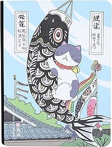 Composition Notebook, College School Notebooks Subject Daily Journal Notebook, Japanese Cartoons Printed Cover, Thick Paper, 5.7''*4.1'', 224 Sheets(Fishing)