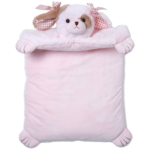 Bearington Baby Wiggles Tummy Time Mat, 30 x 23 Inch Pink Puppy Dog Plush Stuffed Animal Baby Mat Blanket