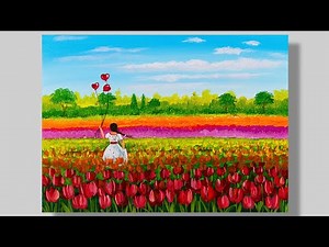 How to Paint a Beautiful Tulip Field with Acrylics | Step-by-Step Tutorial