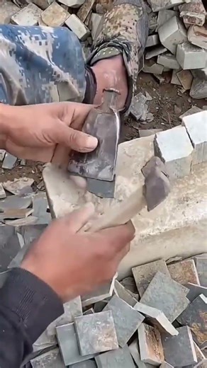 A special material that is being split neatly by a man