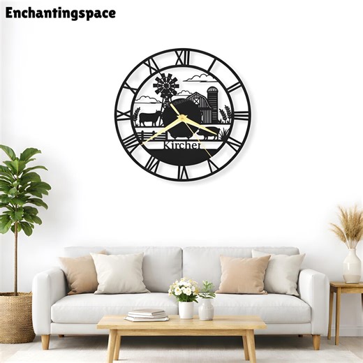 Personalized Farmhouse Metal Clock, Farm Animal Wall Art for Living Room, Kitchen or Country Home Decoration, Housewarming Gift for Farmers - Etsy