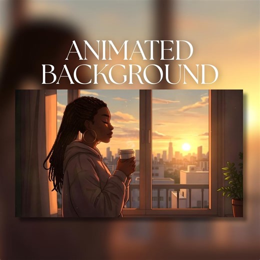 Animated Background | Black Woman Watching Sunset With Coffee | Cozy Apartment Window City View | MP4 Digital Download | AB20 - Etsy