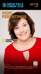 Saturday Oct 19 - Great Falls Comedy Club presents Vicki Ferentinos, featuring Maddie Cross, guest set by Amparo Randall, and host Sara Poulin! Vicki Ferentinos is a comedian, chef, writer and storyteller. She has been a top three finalist in Vermont’s funniest competition, and took first in the Vermont Comedy Festival’s One minute Comedy Battle. Her first one woman show “LadyBug Warrior” earned her great reviews at the prestigious Edinburgh Fringe Festival. She’s been on Comedy Central, Bravo T