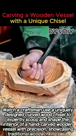 Carving a Wooden Vessel with a Unique Chisel #worker #process #woodworking #handcarvedfurniture