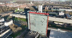University of Delft, aerial drone overview of the campus. The Netherlands.