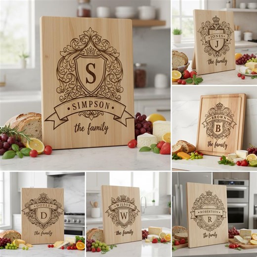 Monogram Family Crest SVG Bundle, Personalized Engraving File for Cutting Board, Regal Vintage Shield and Alphabet Designs - Etsy
