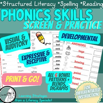 Phonics Screener Worksheets Vowel Patterns | Reading Spelling Dyslexia SOR OG UF