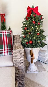 DIY Christmas Topiary! Comment SHOP to get the details to this easy Christmas diy idea! So easy to go if you have extra garland and a tomato cage! Also, this planter is one of my favorites from Amazon! #christmas #christmasdiy #christmashome | ashleymariesavage