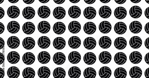 Volleyball background video clip motion backdrop volleyball balls video in a seamless repeating loop. Black & white volleyball icons sports pattern background high definition motion video