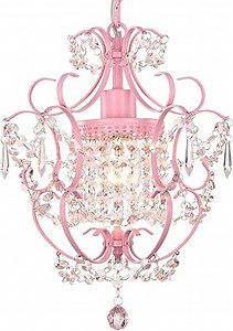 Pink Chandelier for Bedroom, 90% Pre-Assembled 1 Light Small Crystal Chandelier, Mini Acrylic Crystal Ceiling Light Fixture Charming for Girls Room, Closet, Bathroom, Entryway, Dining Room
