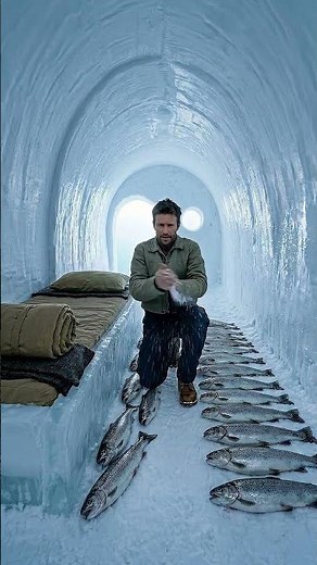 I Built a Snow Cave That Catches Fish For Me 🏔️🐟 #shorts
