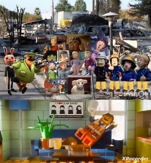 Emmet Brickowski Laughing At Frank And Guard Getting Busted By Fireman Sam Characters