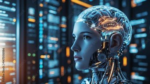 AI and Brain AI: Concept of Artificial Intelligence with Digital Brain Icon on Businessman's Hand