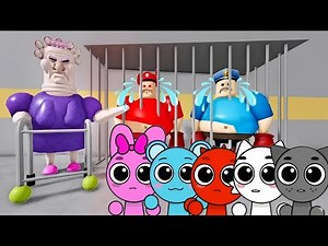 Sprunki Baby Pinki, Sky, Raddy, Wenda & Gray Played Evil Grandma Vs Boxers Prison Run Obby in ROBLOX