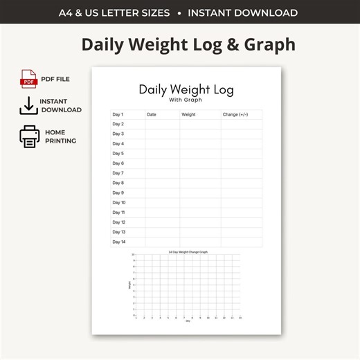 Weight Loss Progress Chart Printable | Daily Weight Log | Slimming Chart PDF - Etsy