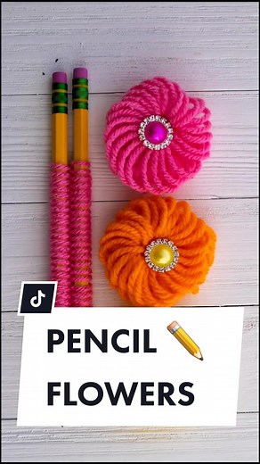 HOW to MAKE FLOWERS from YARN and PENCILS by Donna & Sarah from Naztazia #diyflower #yarn #crafty #learnontiktok #tiktokpartner
