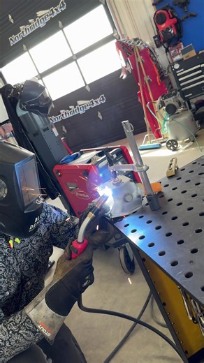 For the next step @WayneDick and I needed to get some of the @RockJock4x4 Johnny Joints unboxed and @Motobilt link mounts welded together and then welded in place on the axle so we could get the exact measurements we need for the control arm lengths. Once again so nice to have the Stringhands welding table and clamps and the Fronius welder from @Banditos to easily get things situated and welded. Everyday getting closer to getting this @Northridge4x4 JT build ready to go!