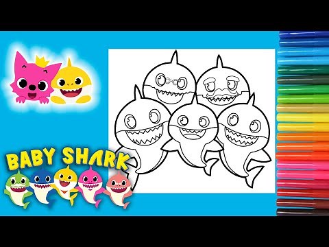 Coloring Baby Shark Family from Pinkfong | Learn to draw Baby Shark| Two-Four Kids