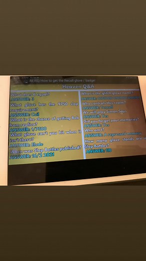 Here answers for recall in slap battles!#answers#recall | how to get recall glove