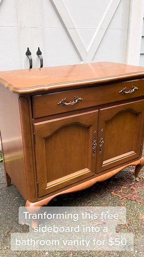 This sideboard was headed to the landfill so I wanted to see how inexpensively I could turn it into something new using mostly materials I already owned! #diyhomedecor #diyproject #upcycle #thriftflip #furnituremakeover #furnitureflip #DIY | Sideboard Sand Stain Flip | Facebook