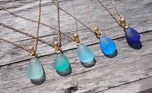 Gold Sea Glass Drop Pendant Necklace 24k Gold Plated Beach Glass Jewelry Gold Sea Glass Jewelry Ocean Necklace Mermaid Gift for Beach Lover - Etsy