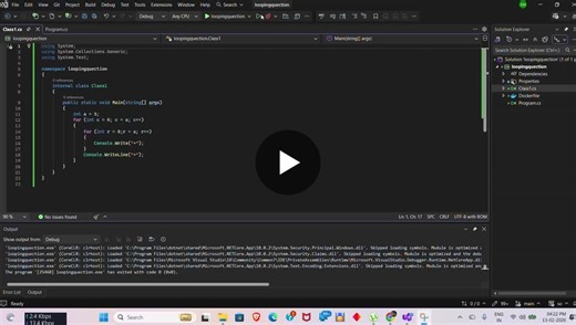 Used for loops to print a square star pattern and improved my understanding of loop logic and iteration. Strengthening my C# and .NET fundamentals step by step | Shubham Mankare