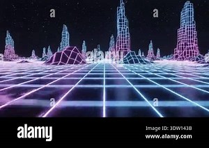 Cyberpunk digital grid landscape in 4K quality, showcasing glowing neon lines, virtual terrain, and smooth motion for sci-fi visuals Stock Video Footage - Alamy