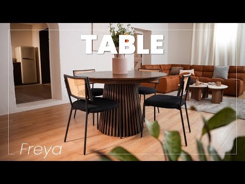 Table à manger ronde extensible effet bois foncé Freya