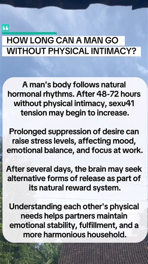 HOW LONG CAN A MAN GO WITHOUT PHYSICAL INTIMACY? #quotes #InternationalQuotes #factsyoudidntknow #motivation | Farry Hanna