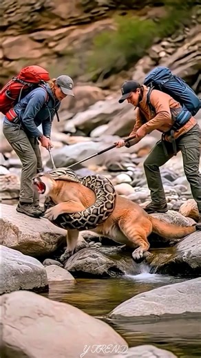 Python bite a neck of mountain lion 😧 #youtubeshorts