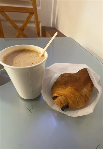 breakfast in france, is there a proper way to eat a croissant?? without making a mess? #france #chocolatecroissant #coffee #tastetest #croissant