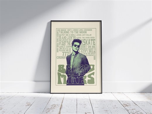 Bruno Mars Poster Print Pop Icon Typography Poster Singer Portrait Modern Music Wall Art for Bedroom Studio Living Room Decor - Etsy