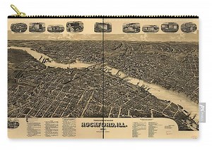 Antique Maps - Old Cartographic maps - Antique Birds Eye View Map of the City of Rockford, Illinois Zip Pouch by Studio Grafiikka