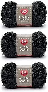 Red Heart Scrubby Sparkle Licorice Yarn - 3 Pack of 85g/3oz - Polyester - 4 Medium (Worsted) - 174 Yards - Knitting/Crochet