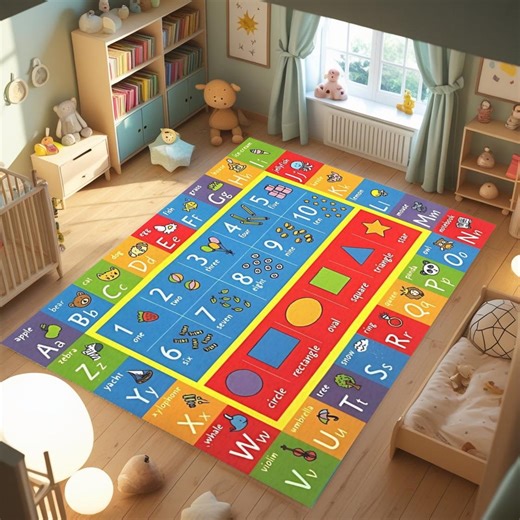 Kids Educational ABC Numbers Shapes Learning Rug, Playroom Activity Carpet - Etsy