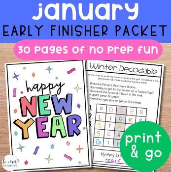 New Year Early Finisher Activity Packet │January Worksheets, Puzzles, Coloring