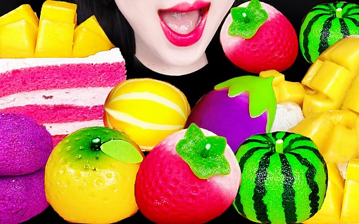 Jane ASMR FRUIT MOCHI APPLE MANGO CAKE EATING